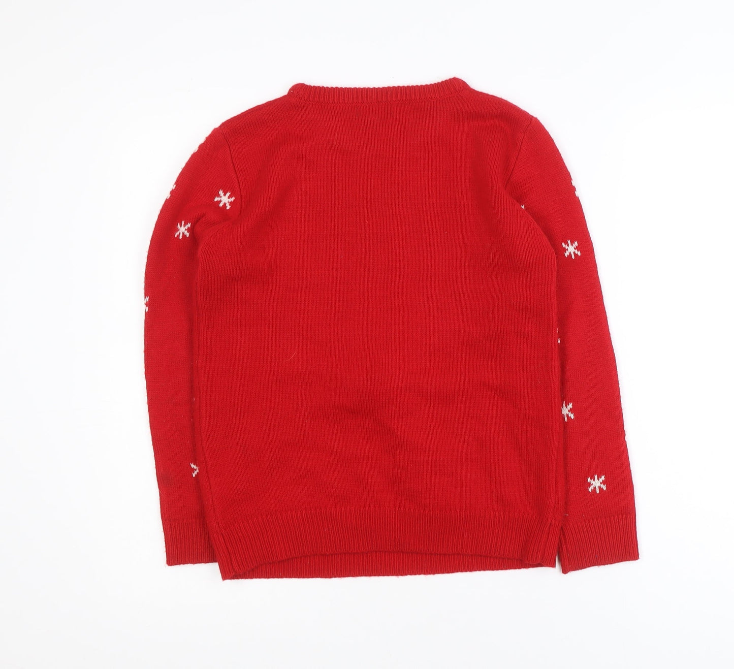 Primark Girls Red Christmas Reindeer Jumper 11-12 Years Acrylic Knit