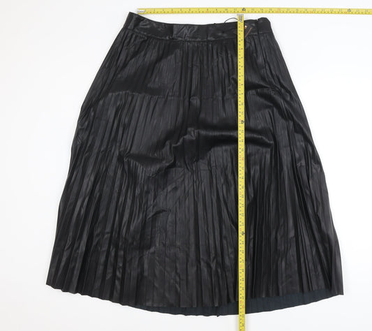 Vetiver Women Black Faux Leather Pleated Midi Skirt XL