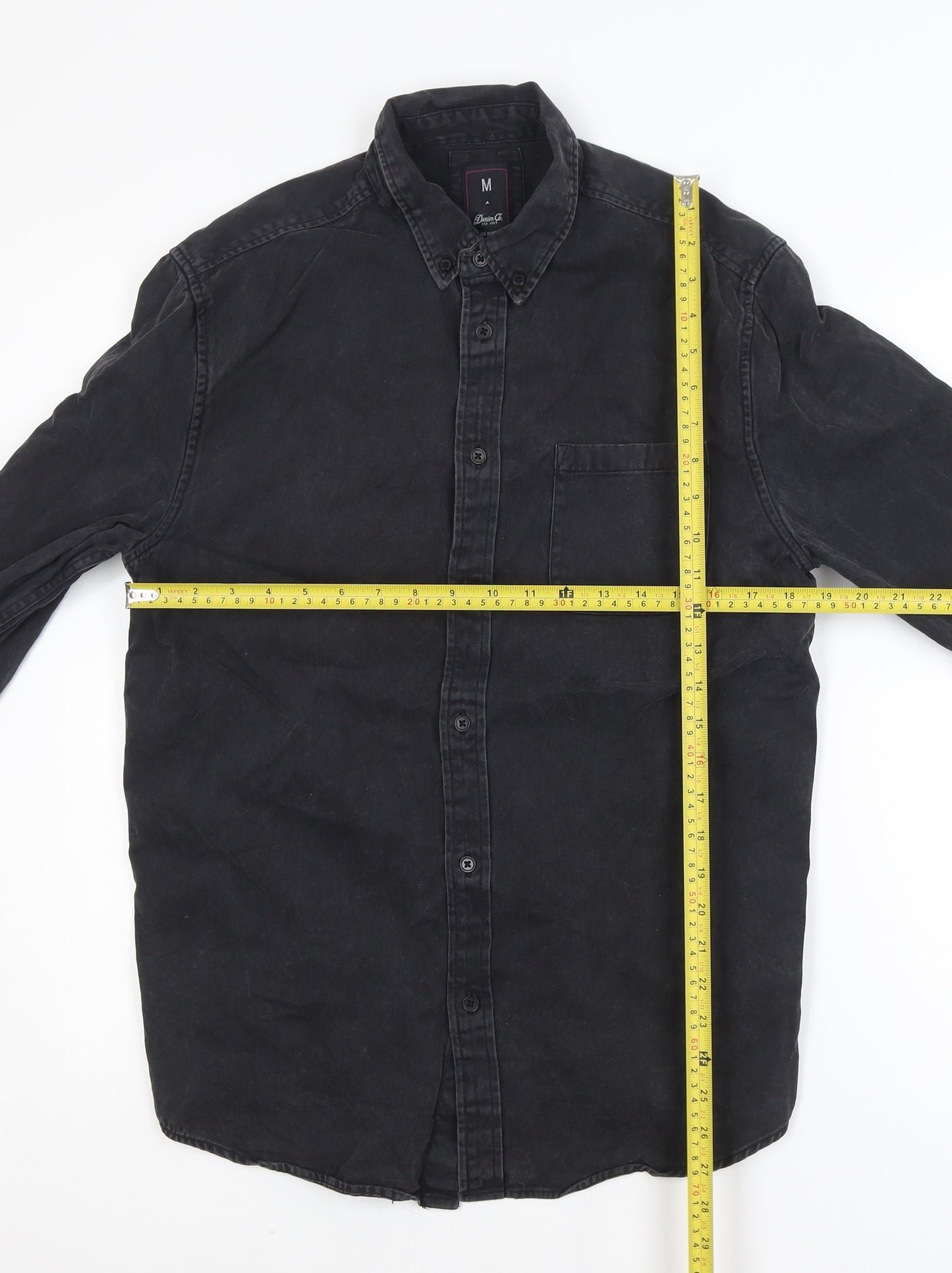 Denim Co. Women's Black Cotton Button-Up Long Sleeve Shirt M