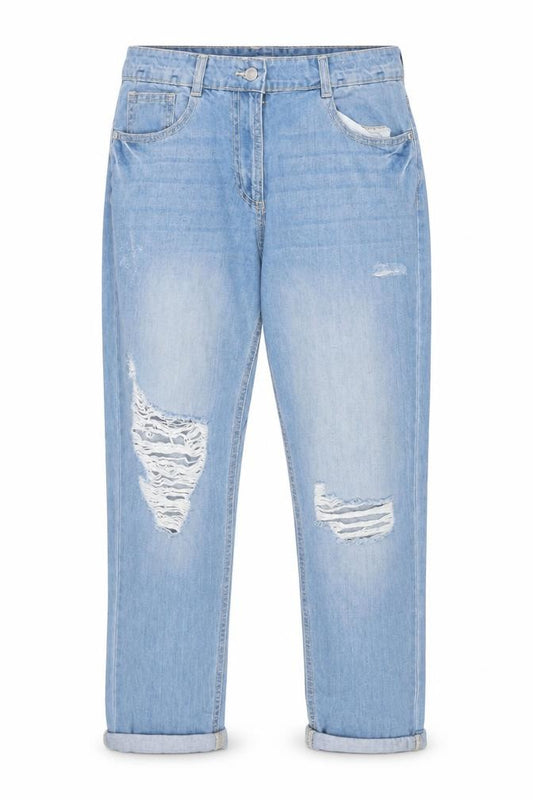 Quiz Women's Blue Distressed Boyfriend Jeans Size 8