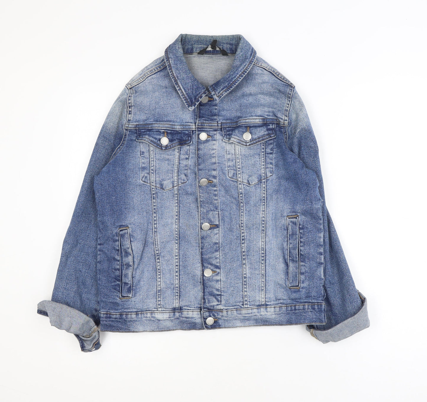 Peacocks Women Blue Denim Jacket Size 14 Casual Buttoned Style