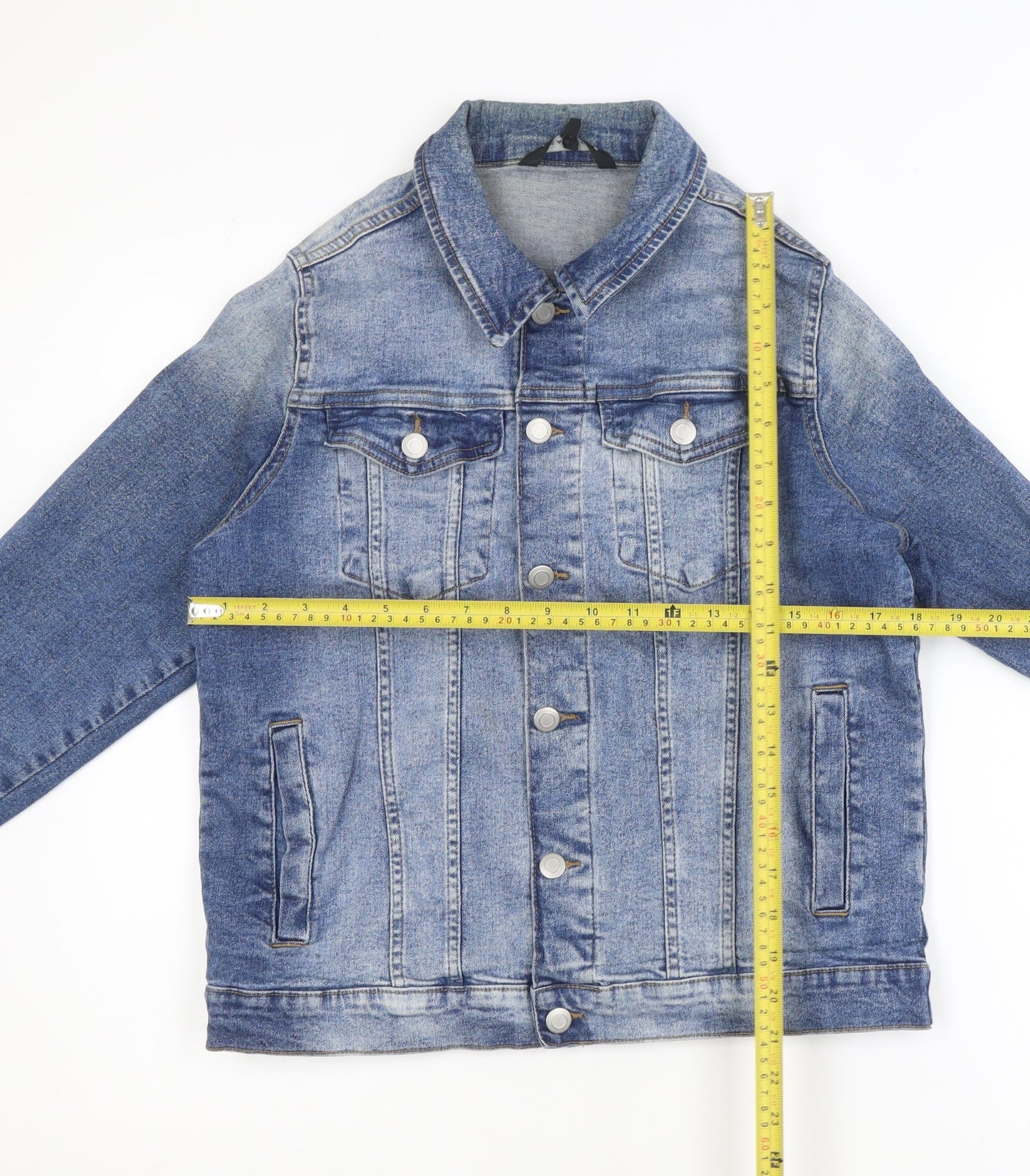Peacocks Women Blue Denim Jacket Size 14 Casual Buttoned Style