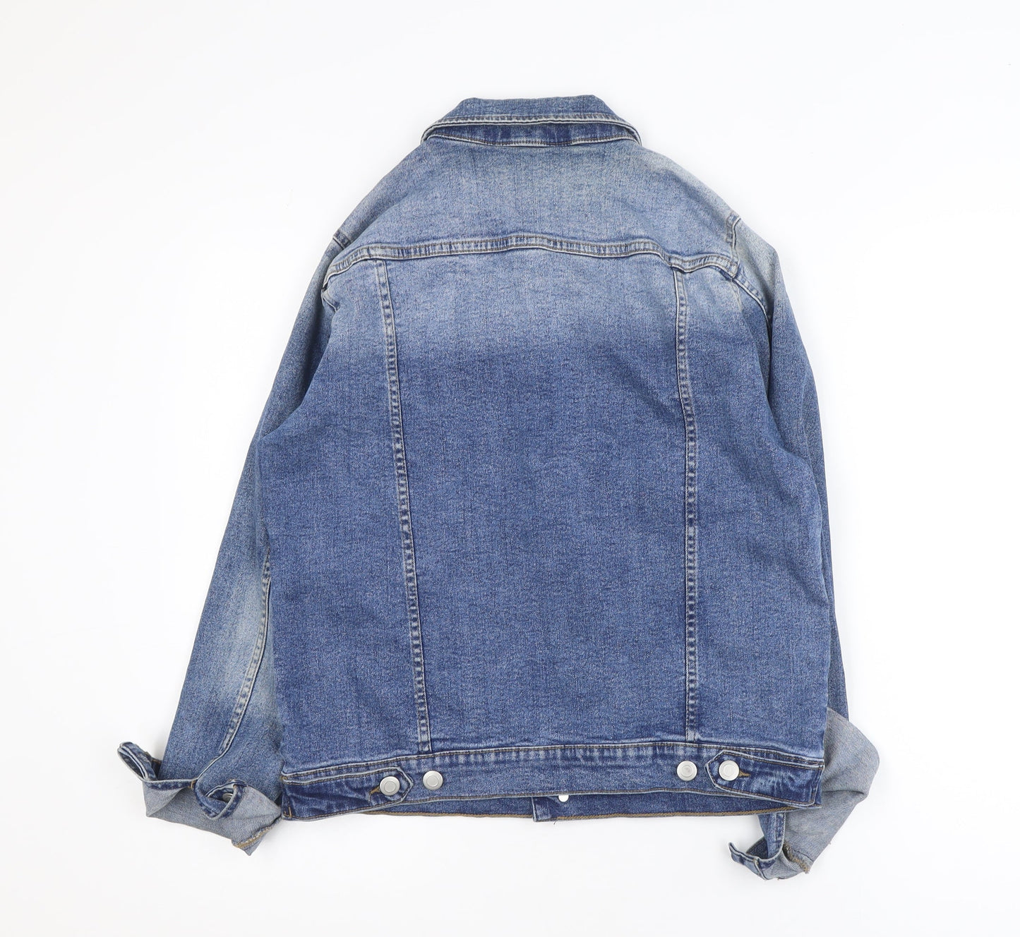 Peacocks Women Blue Denim Jacket Size 14 Casual Buttoned Style