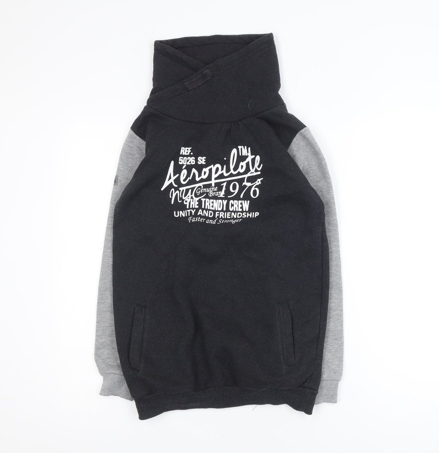 Aeropilote Teens Black Grey High Neck Pullover Sweatshirt 14 Plus