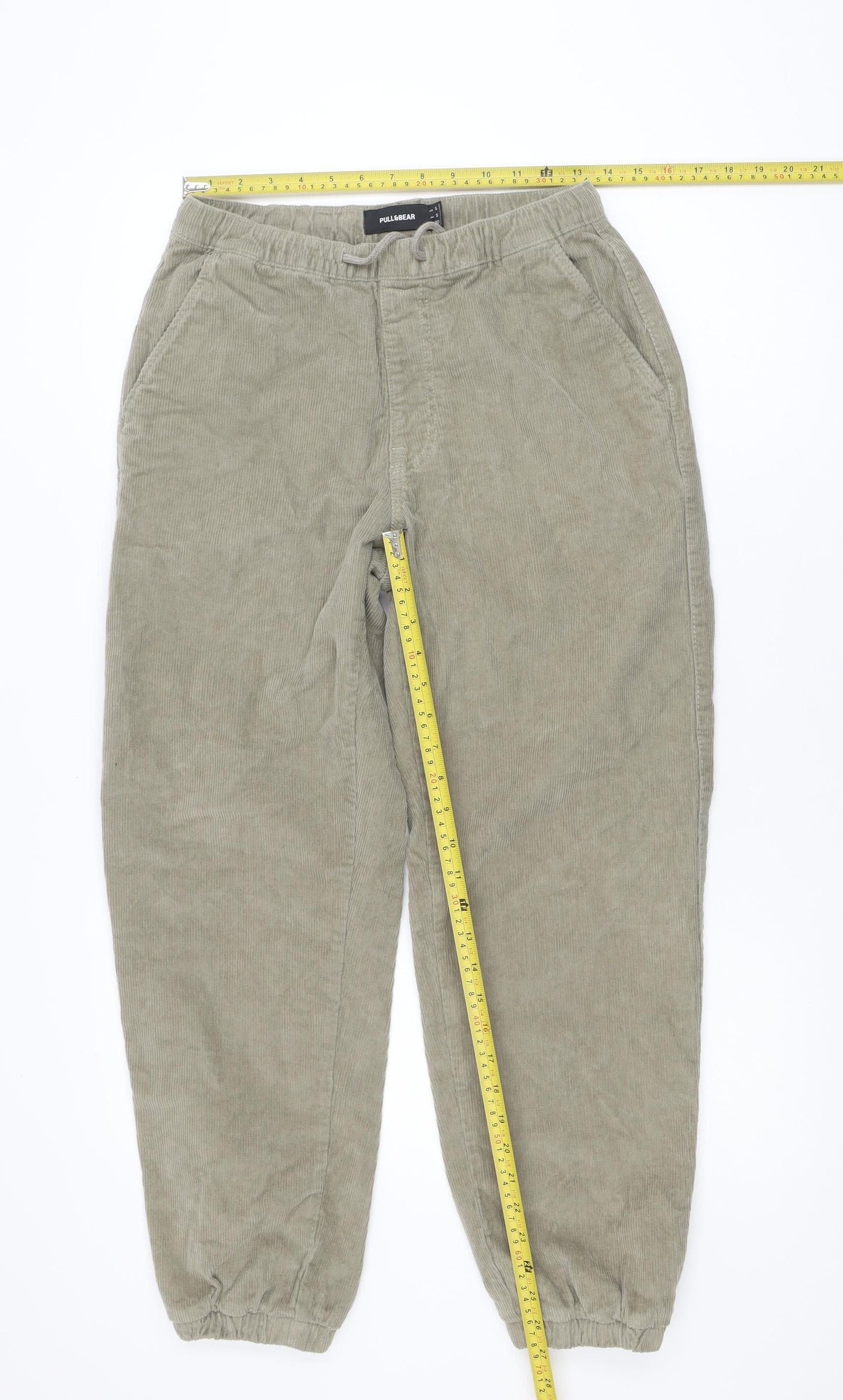 Pull & Bear Men's Beige Corduroy Jogger Trousers Size S
