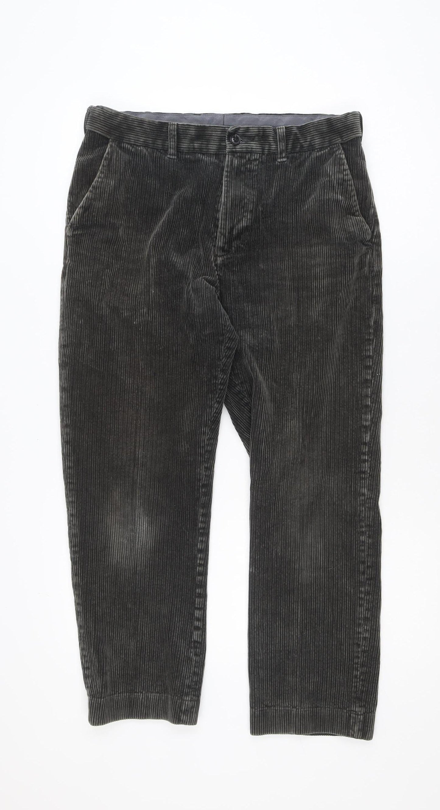 Marks and Spencer Men's Grey Corduroy Regular Fit Trousers 32W 29L