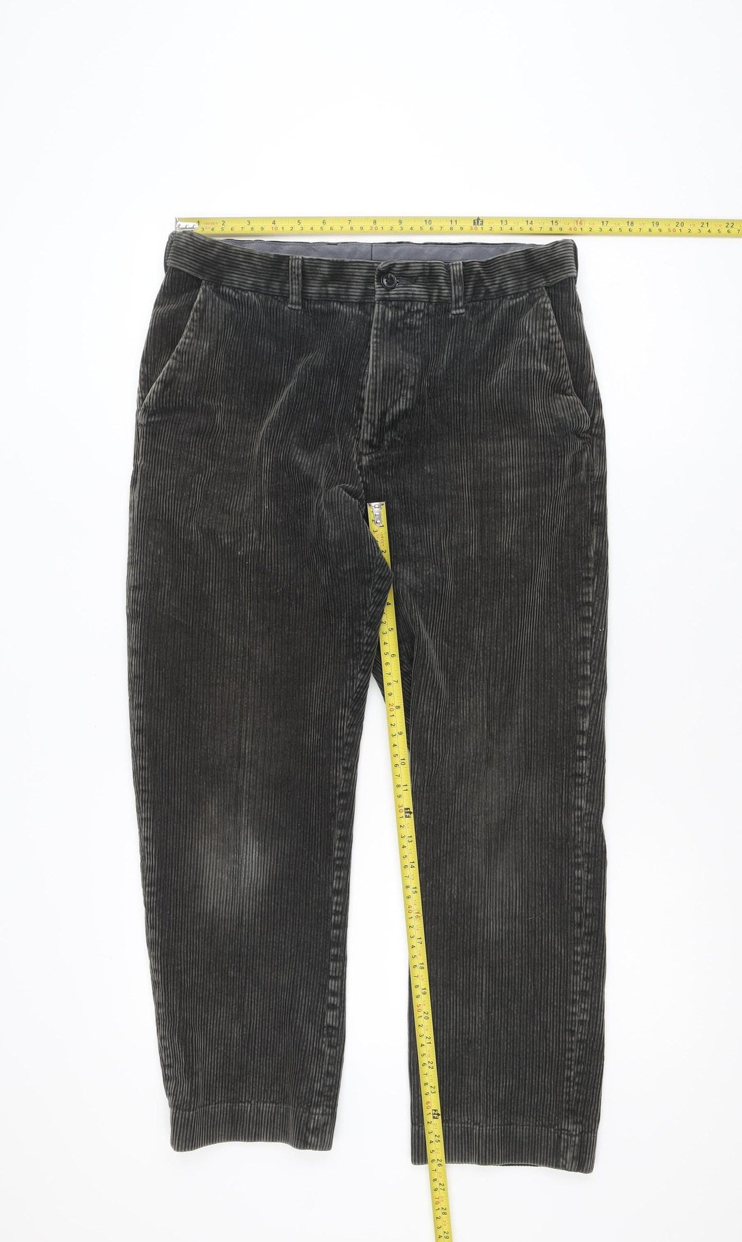 Marks and Spencer Men's Grey Corduroy Regular Fit Trousers 32W 29L