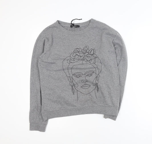 Noco 51 Women Grey L Pullover Sweatshirt Graphic Cotton Blend