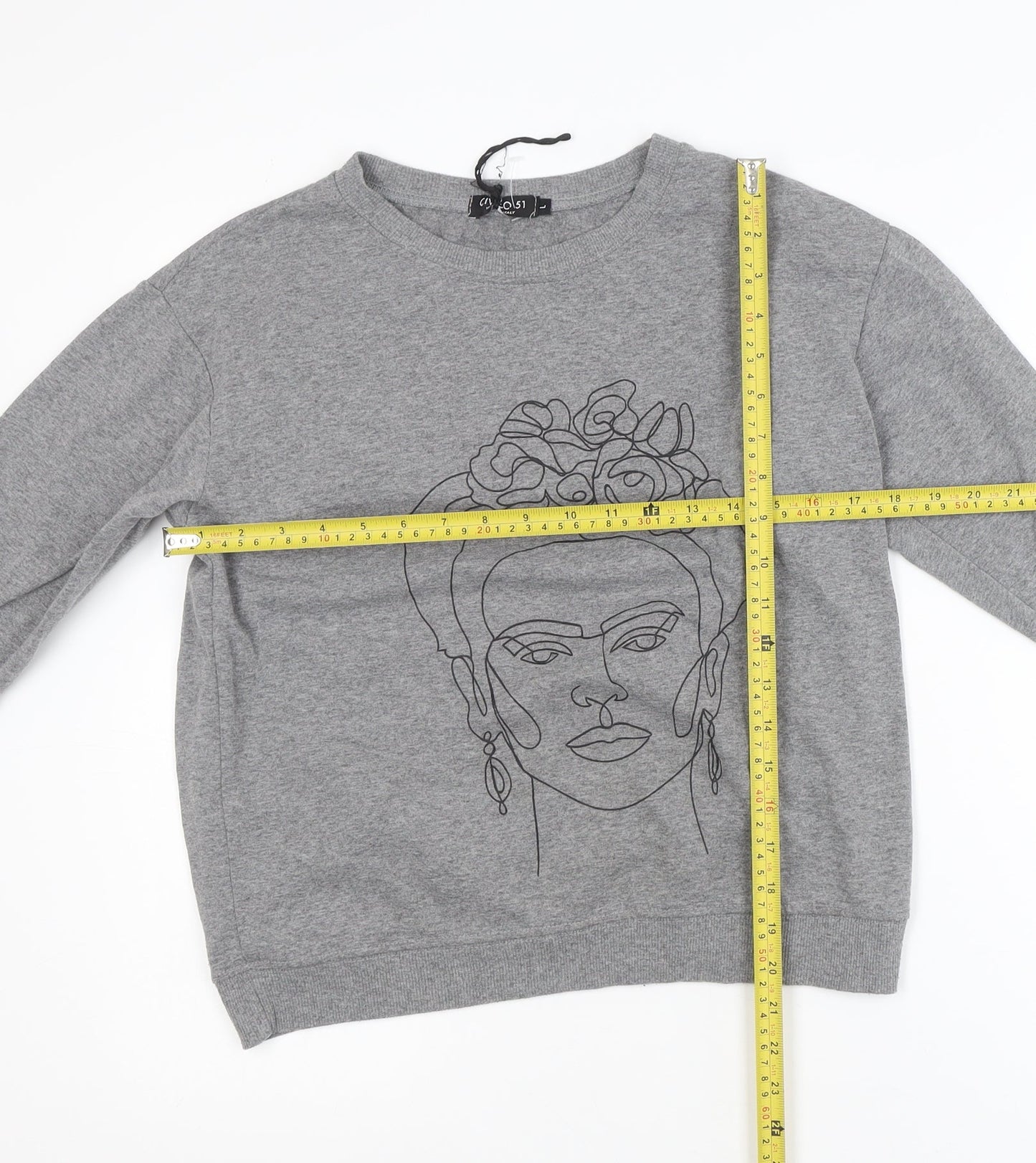 Noco 51 Women Grey L Pullover Sweatshirt Graphic Cotton Blend