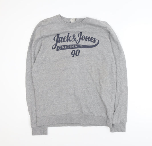 Jack & Jones Men’s Grey L Pullover Sweatshirt Crew Neck Logo