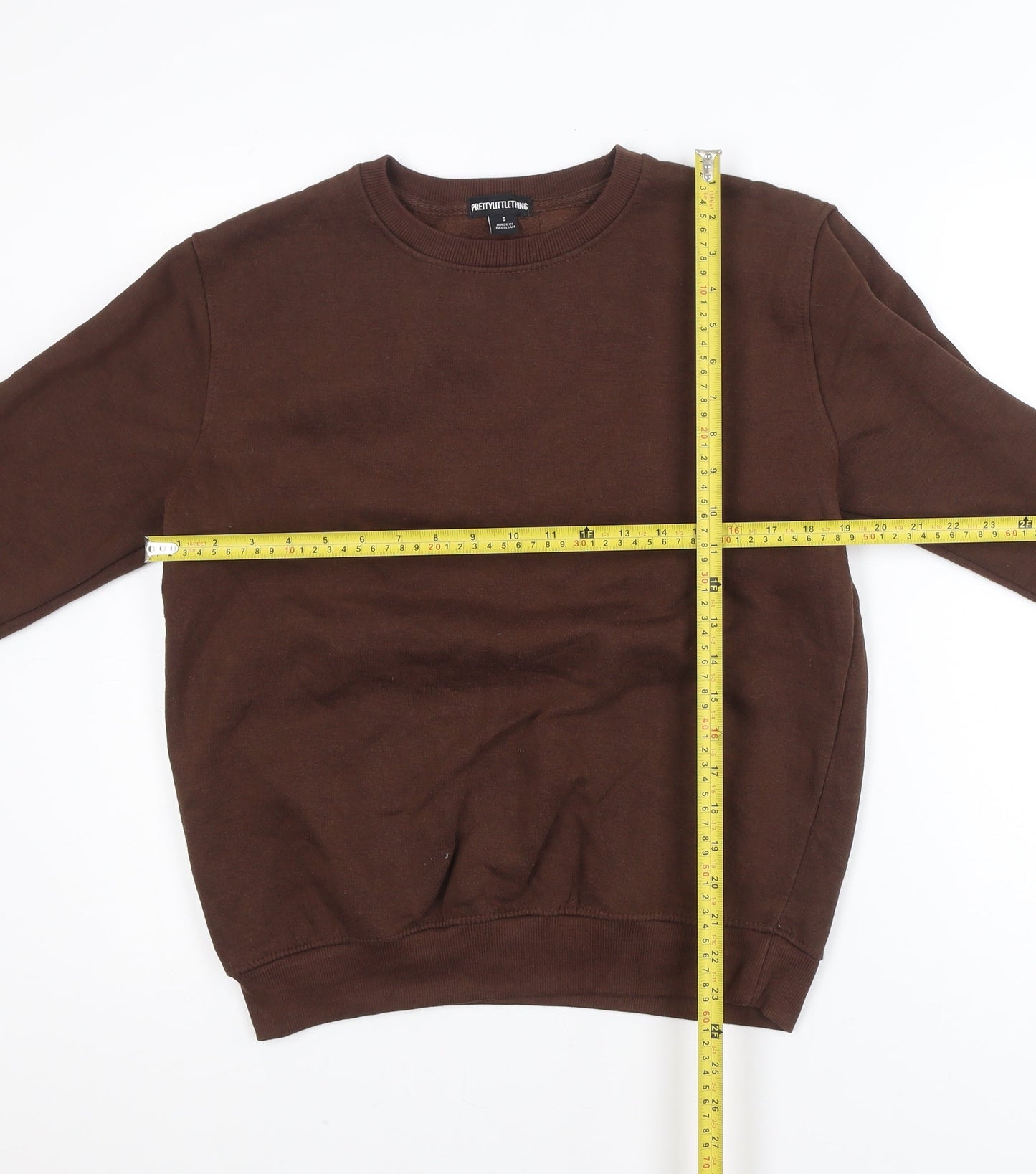 PrettyLittleThing Women Brown Crew Neck Pullover Sweatshirt Size S