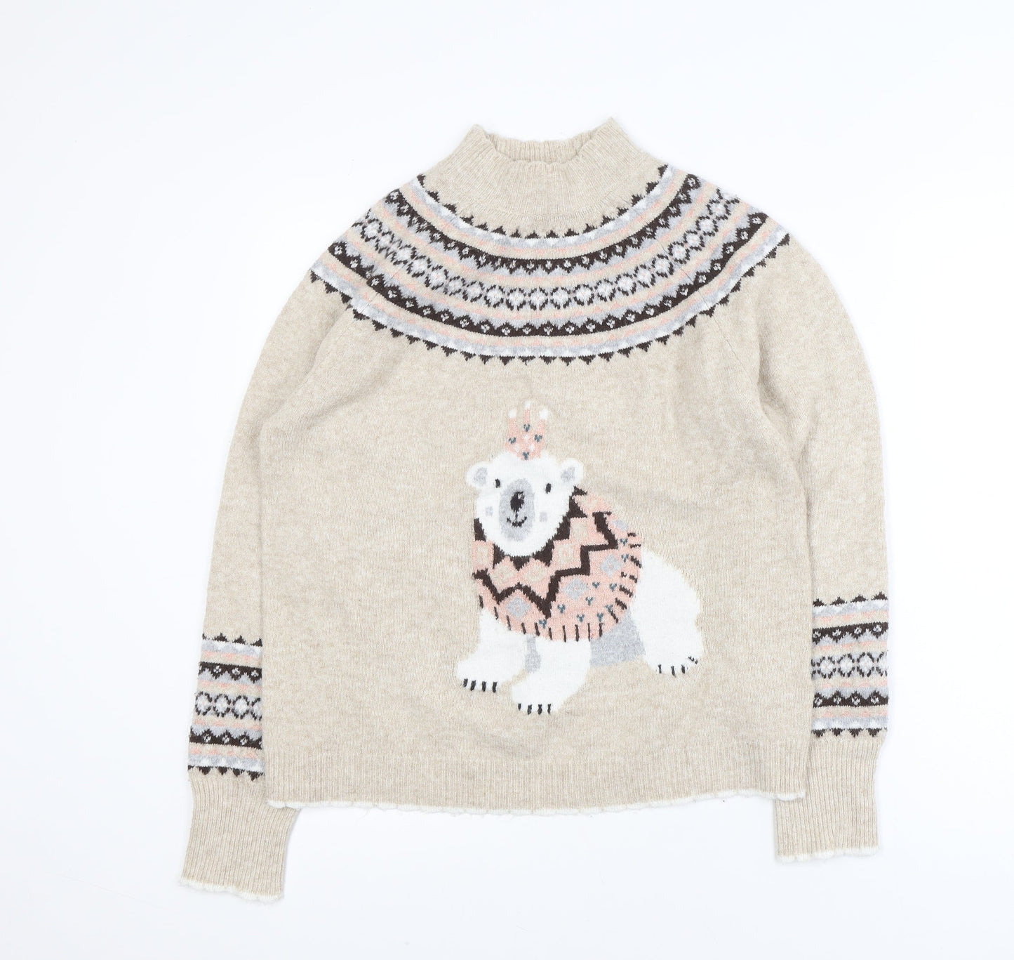 Next Womens Beige Christmas Polar Bear Fair Isle Jumper M