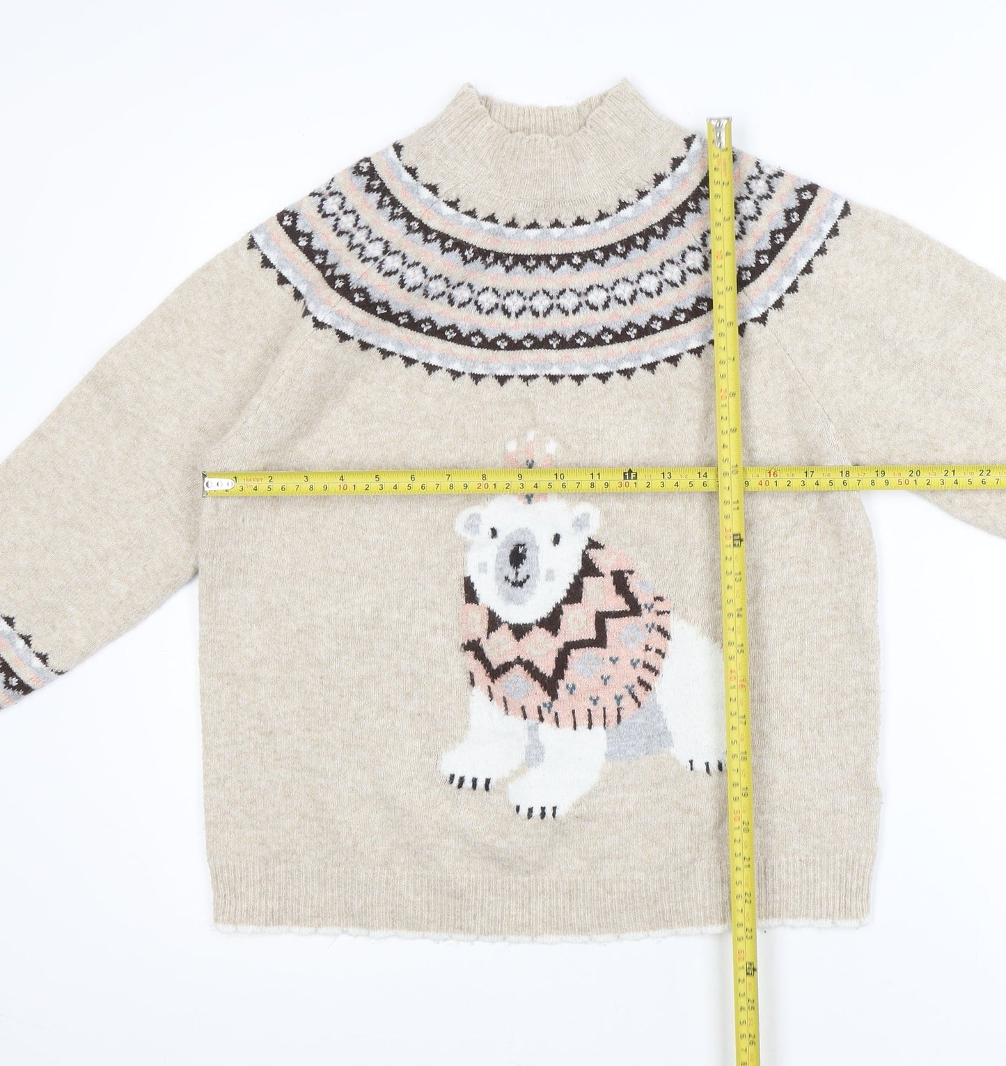 Next Womens Beige Christmas Polar Bear Fair Isle Jumper M