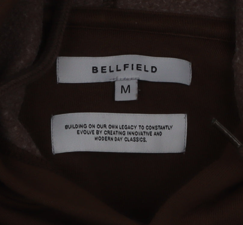 Bellfield Men Brown Pullover Hoodie M Logo Graphic Fleece