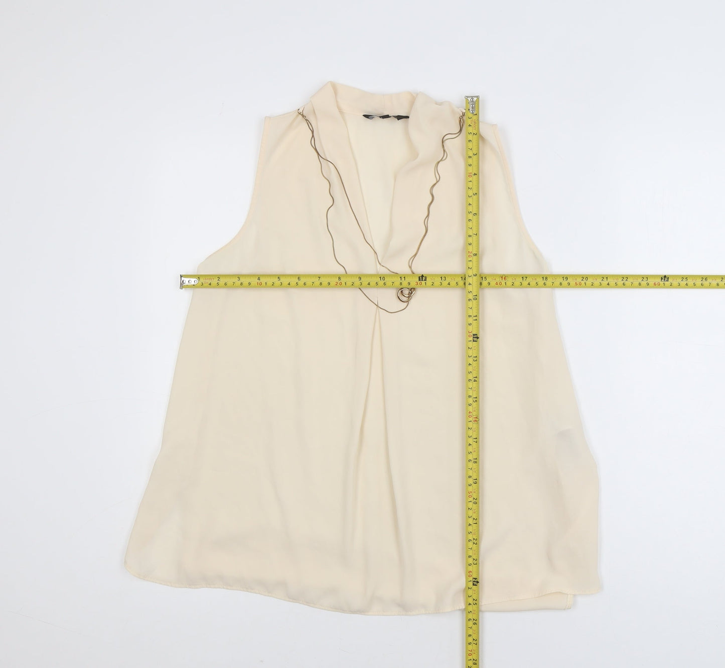 New Look Women Beige Chiffon Sleeveless V-Neck Blouse Size 10