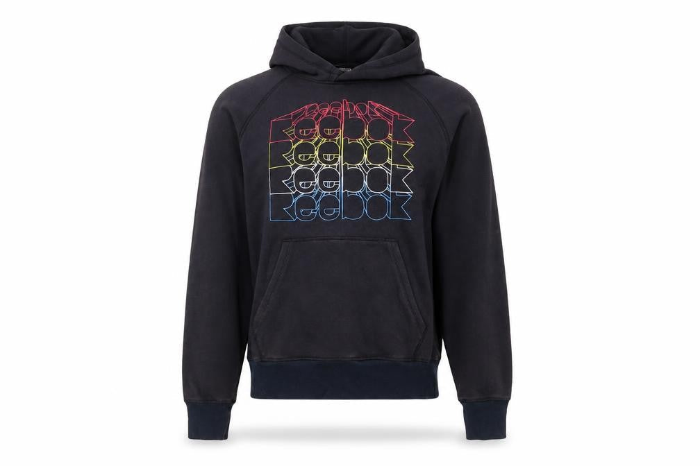 Reebok Mens Black Pullover Hoodie L Graphic Logo Sweatshirt
