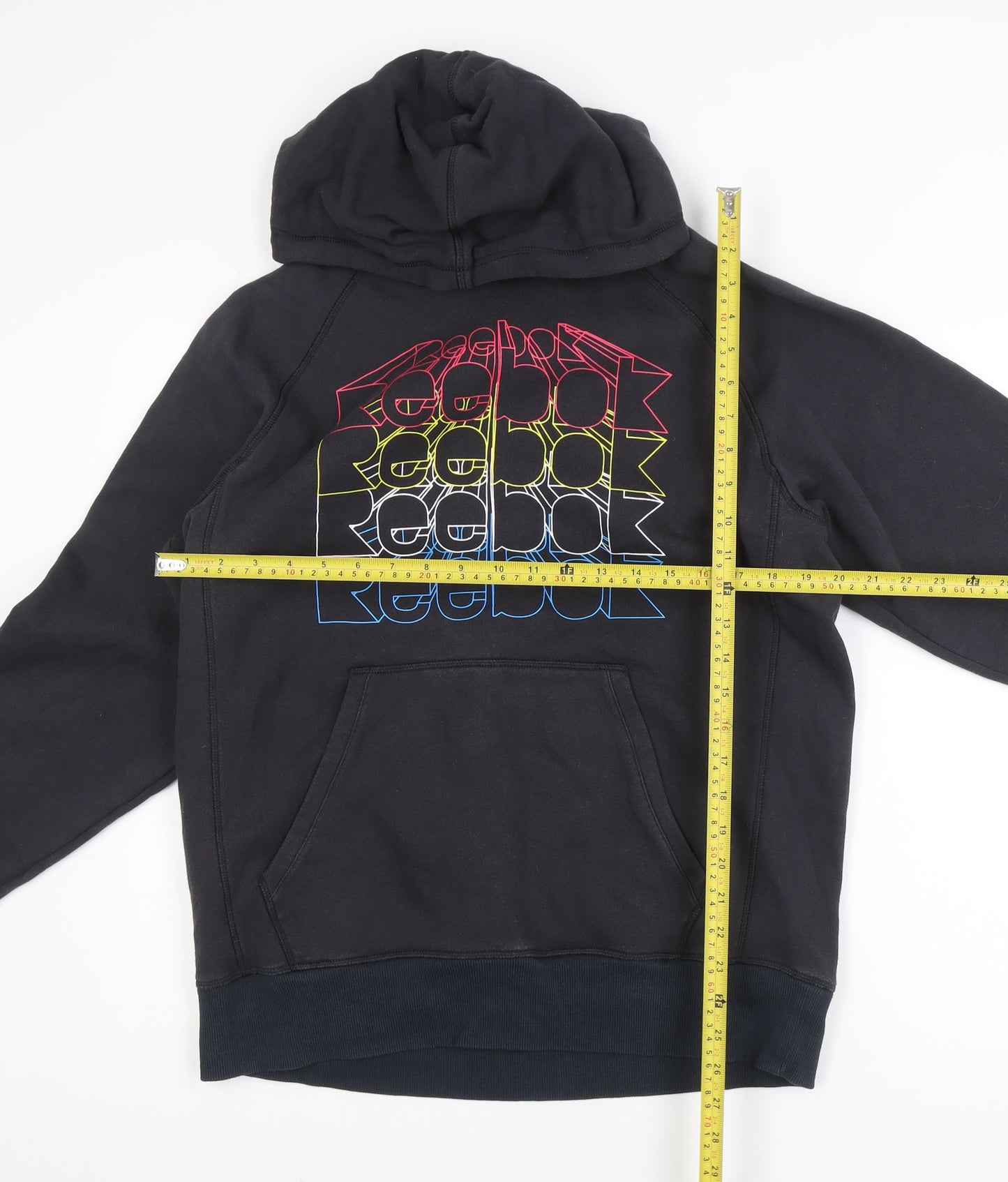 Reebok Mens Black Pullover Hoodie L Graphic Logo Sweatshirt