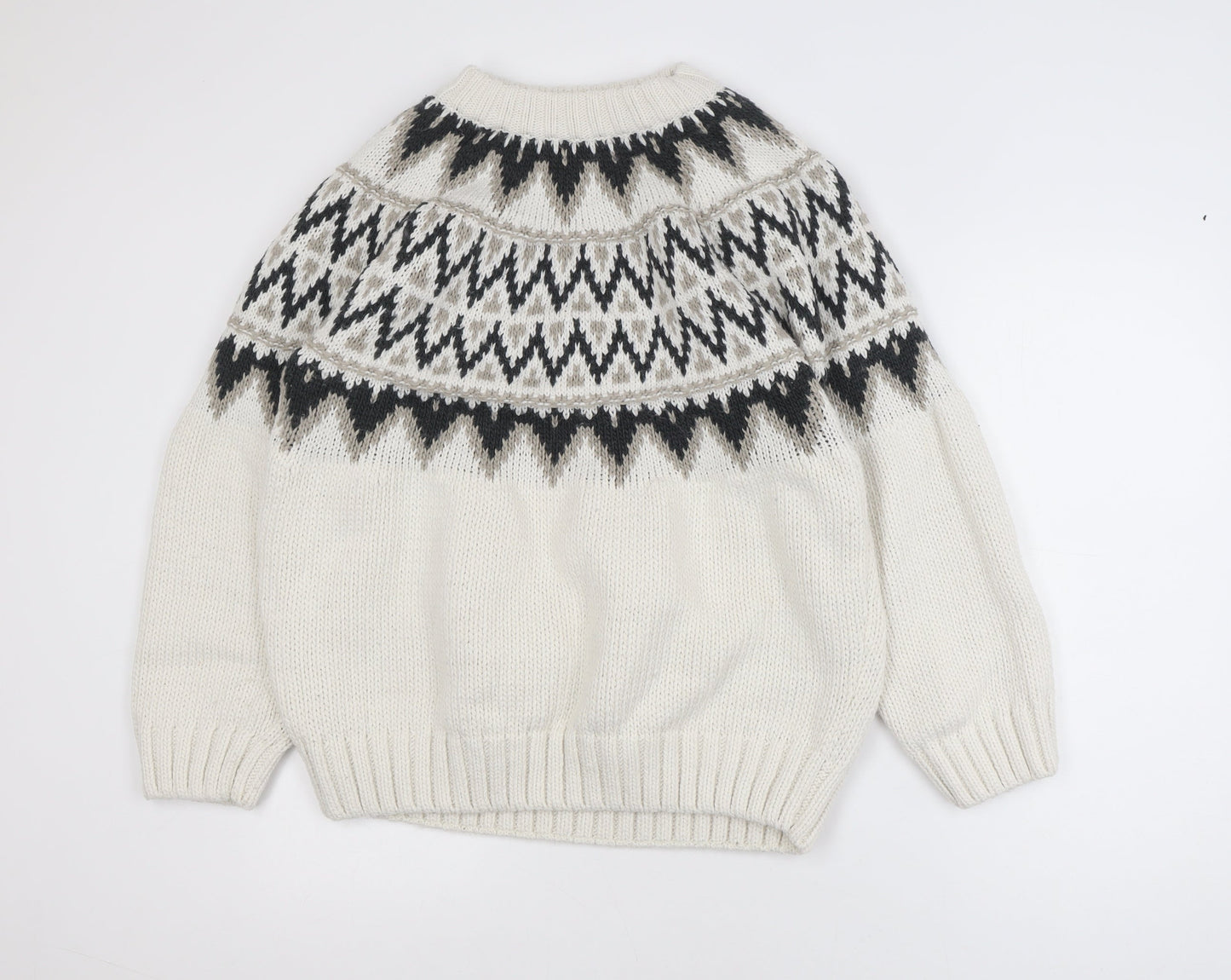 H&M Women Ivory Fair Isle Knit Pullover Jumper Size S