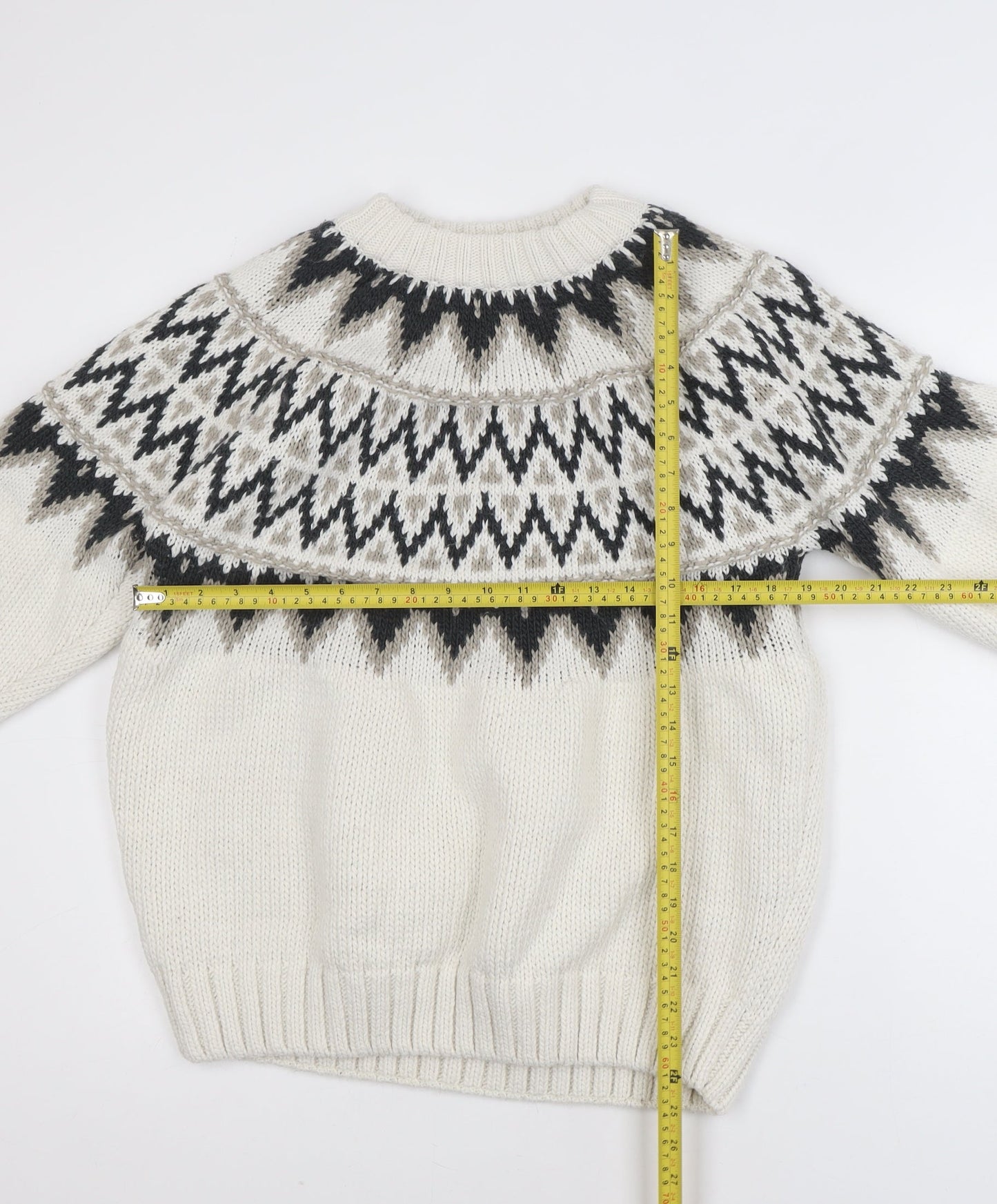 H&M Women Ivory Fair Isle Knit Pullover Jumper Size S