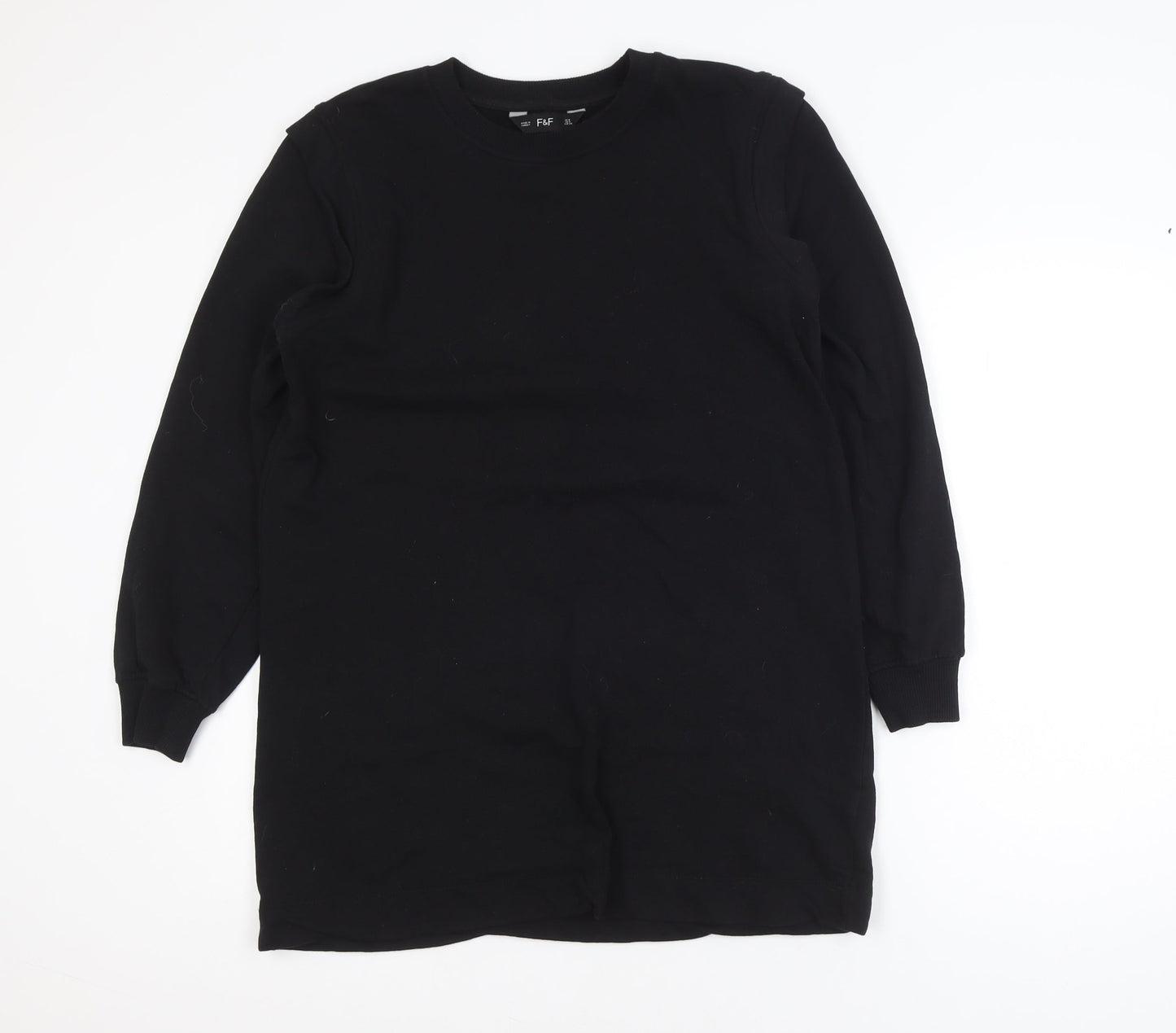 F&F Women's Black Long Sleeve Pullover Sweatshirt Dress UK 8