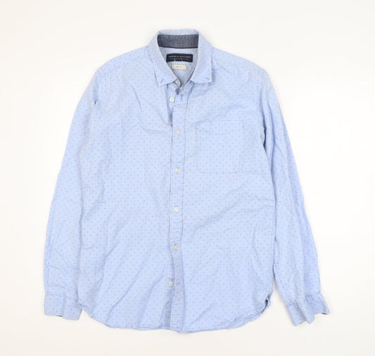 Jack & Jones Men's Blue Geometric Cotton Long Sleeve Shirt M