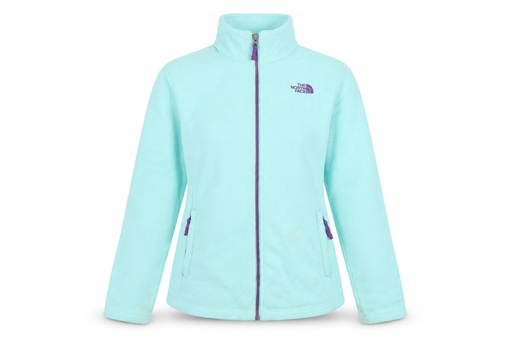 Front view of The North Face girls’ blue fleece full zip jacket, size 18, xl