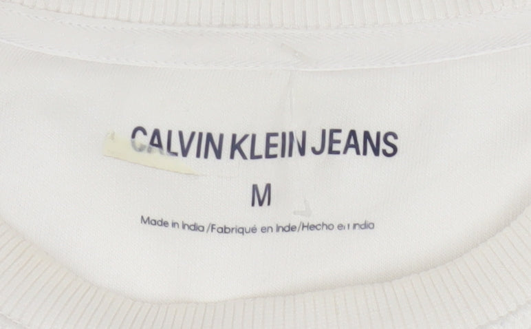 Calvin Klein Jeans Men's White Logo Sweatshirt M Pullover Crew Neck