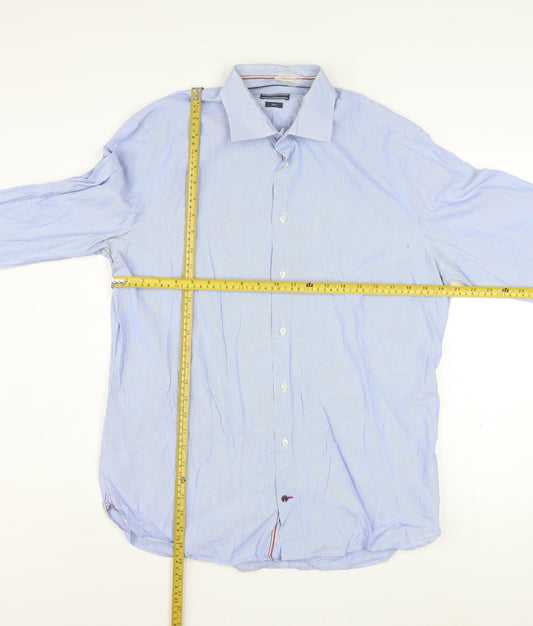 Tommy Hilfiger Men's Blue Striped Slim Fit Long Sleeve Button-Up Shirt Size 16