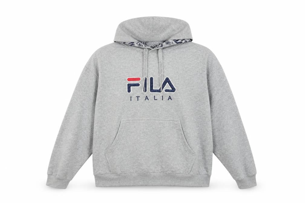 Fila Boys Grey Pullover Hoodie L Graphic Print Fleece Sweatshirt