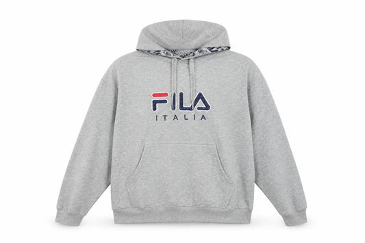 Fila Boys Grey Pullover Hoodie L Graphic Print Fleece Sweatshirt