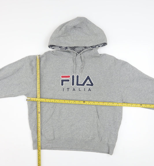 Fila Boys Grey Pullover Hoodie L Graphic Print Fleece Sweatshirt