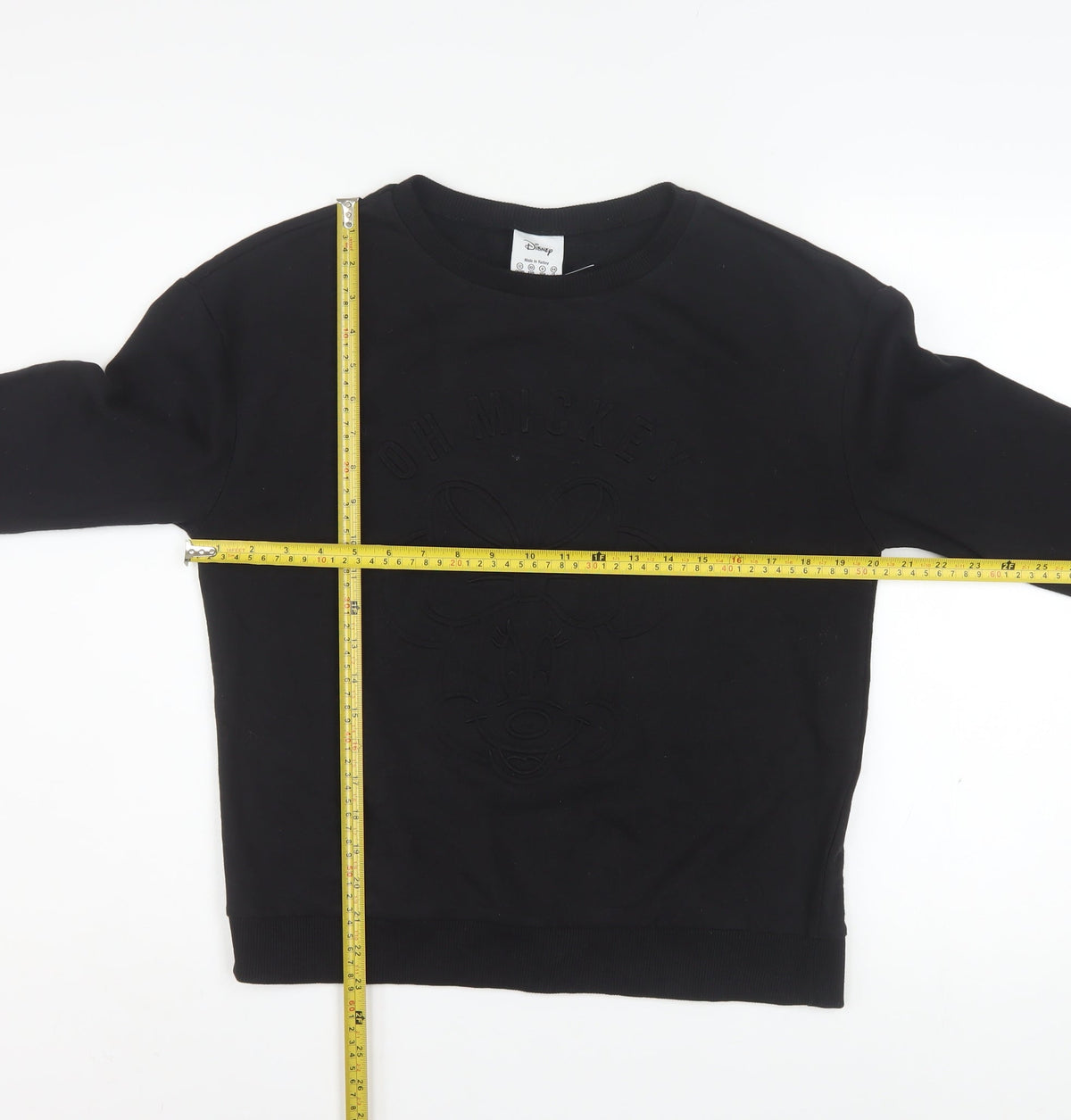Disney Womens Black Minnie Mouse Embossed Pullover Sweatshirt Size 12