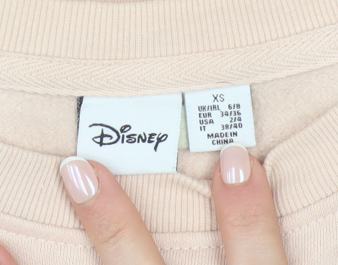 Disney Women Beige XS Pullover Sweatshirt with Logo Print