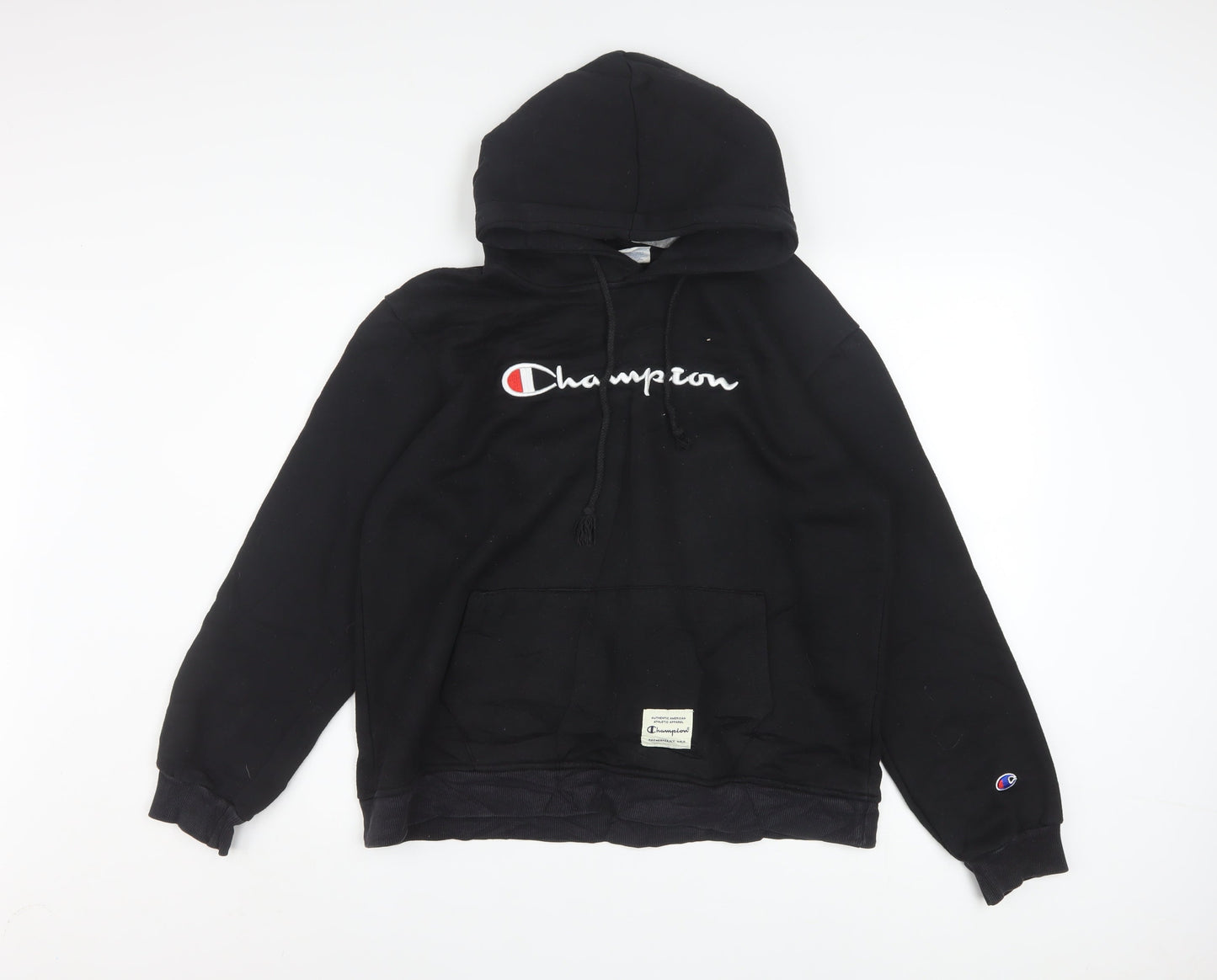 Champion Women's Black Pullover Hoodie Large Logo Embroidered Sweatshirt