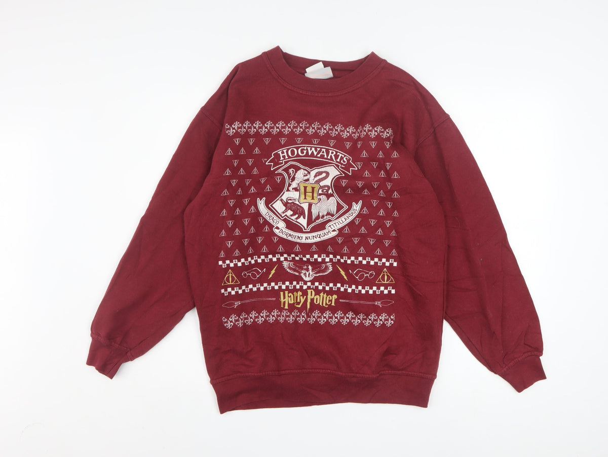 Harry Potter Men’s Red Hogwarts Pullover Sweatshirt Size S