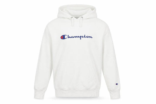 Champion Men's White Hoodie Pullover Medium Logo Print Cotton Blend