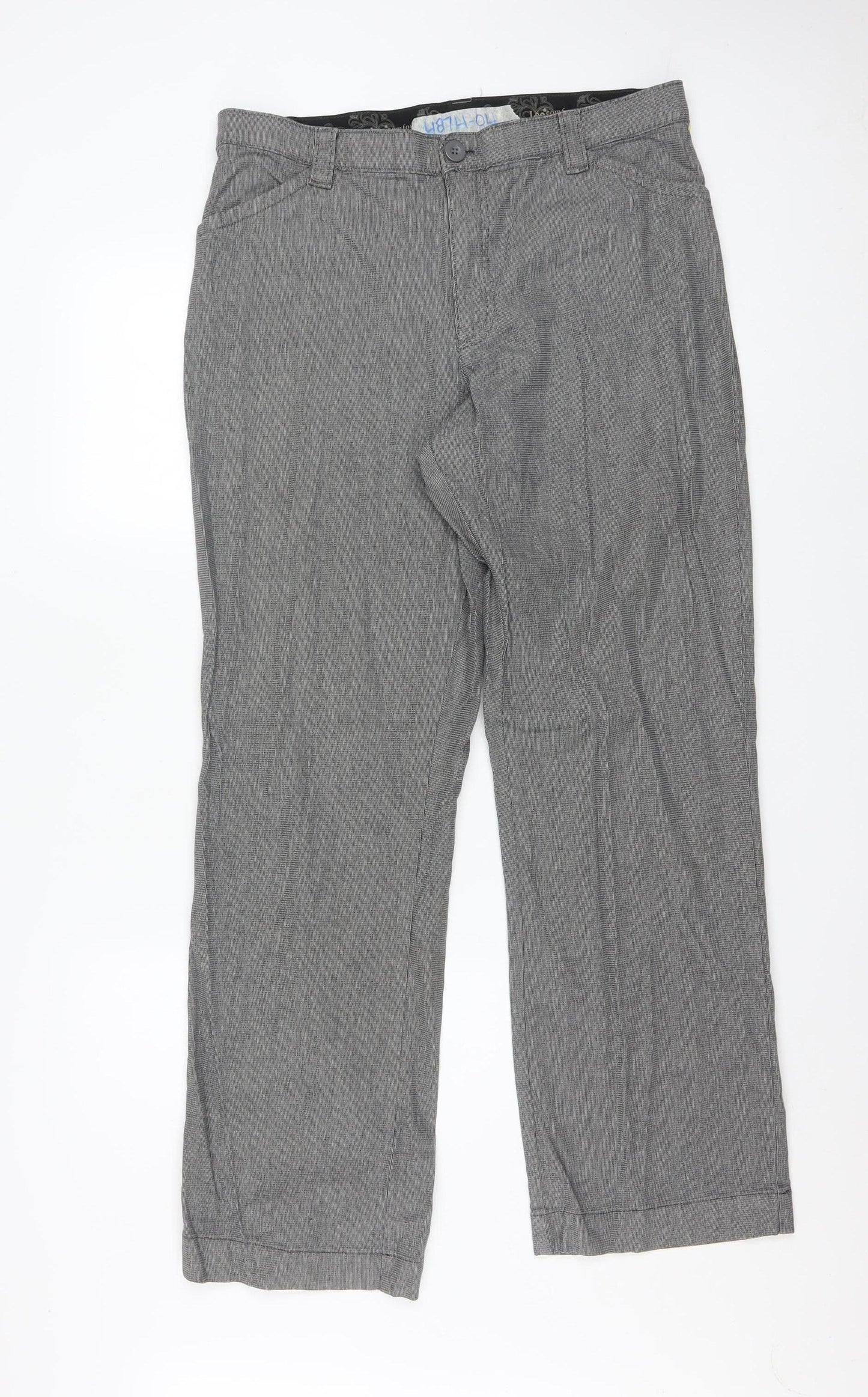 Lee Women Grey Stripe Chino Trousers Size 14 Medium Cotton Blend