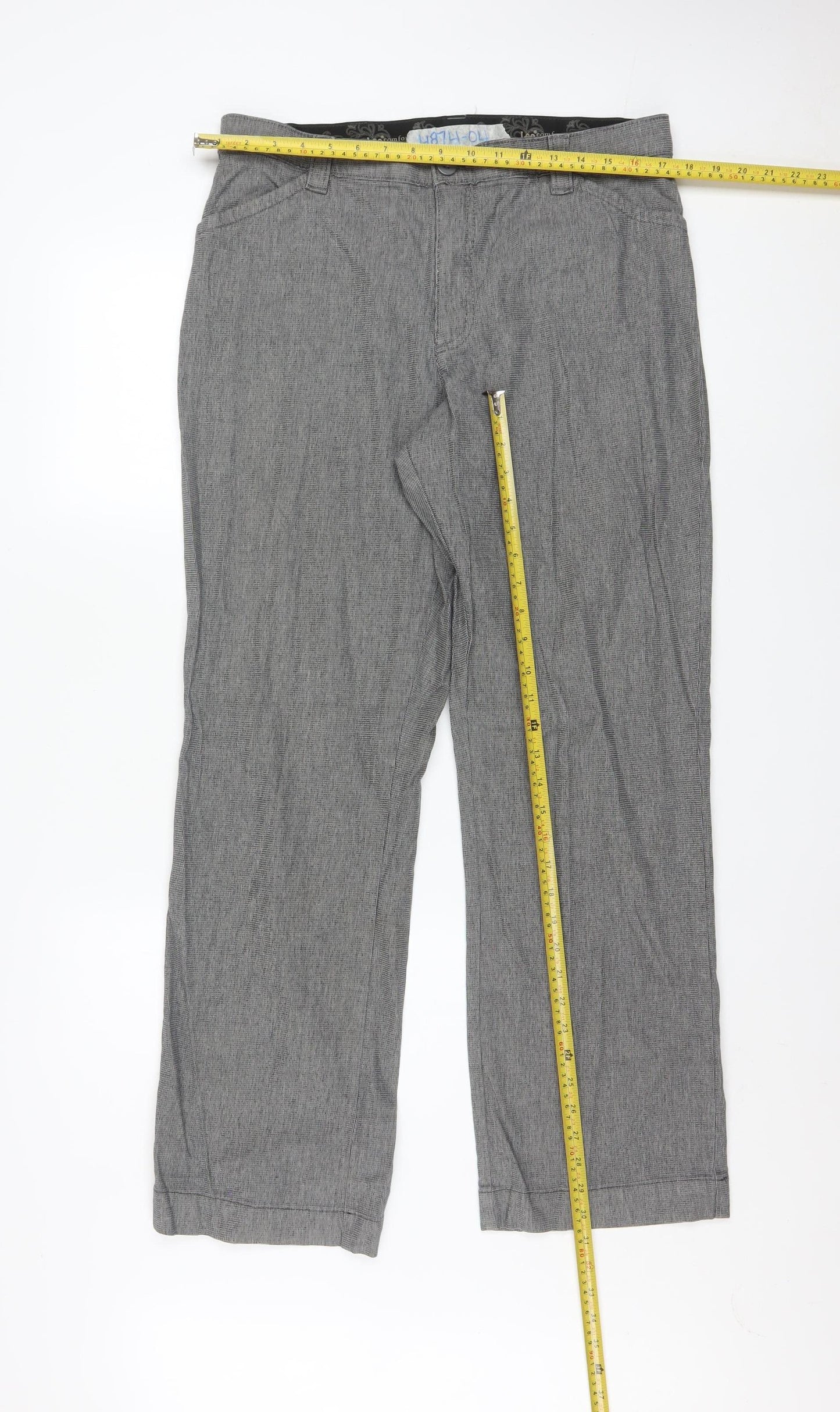 Lee Women Grey Stripe Chino Trousers Size 14 Medium Cotton Blend