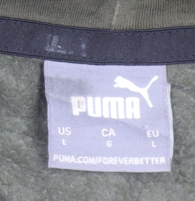 Puma Men's Green Pullover Hoodie L Regular Fit Fleece Sweatshirt
