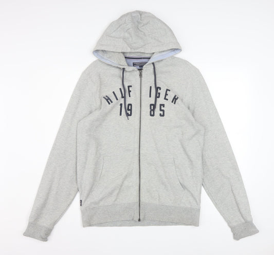 Tommy Hilfiger Men's Grey Full Zip Hoodie Size S Vintage Fit