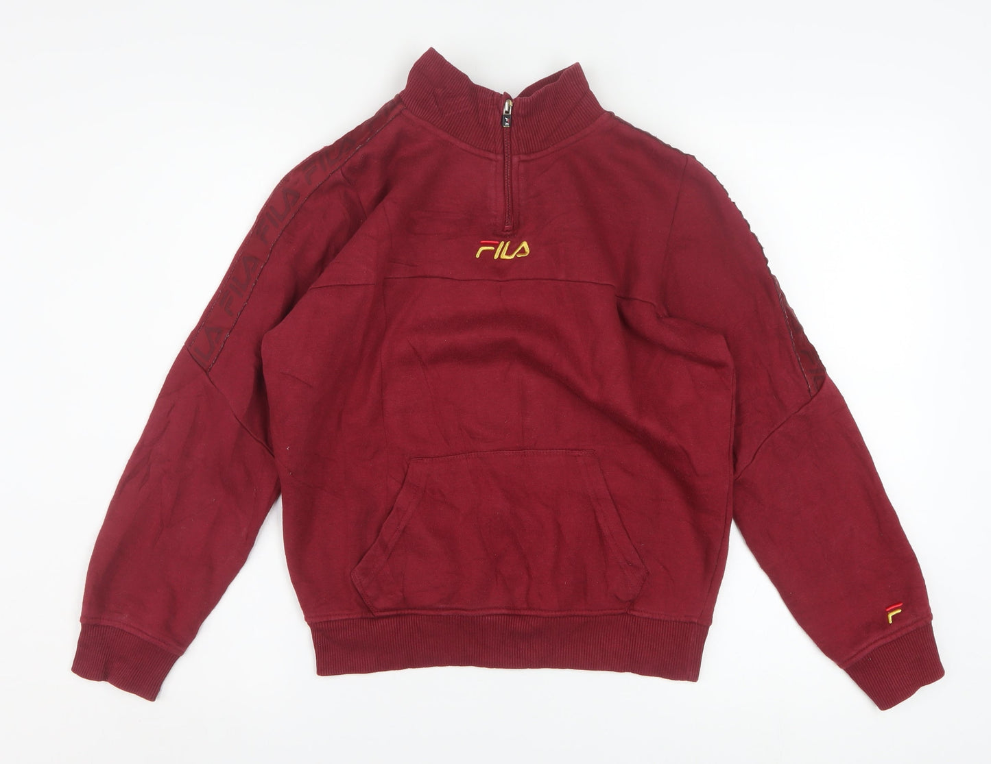 Fila Boys Burgundy 1/4 Zip Sweatshirt Size 164CM Cotton Blend Pullover
