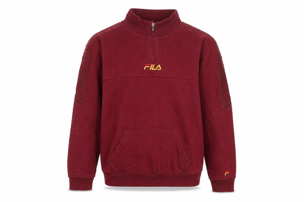 Front view of Fila boys’ burgundy 1/4 zip sweatshirt size 164cm cotton blend pullover