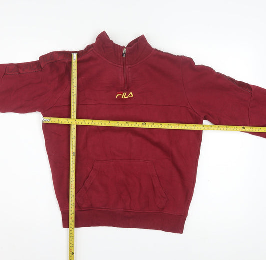 Fila Boys Burgundy 1/4 Zip Sweatshirt Size 164CM Cotton Blend Pullover
