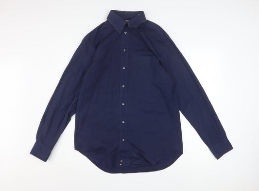 Armani Collezioni Men's Blue 15.5 Regular Fit Long Sleeve Button-Up Shirt