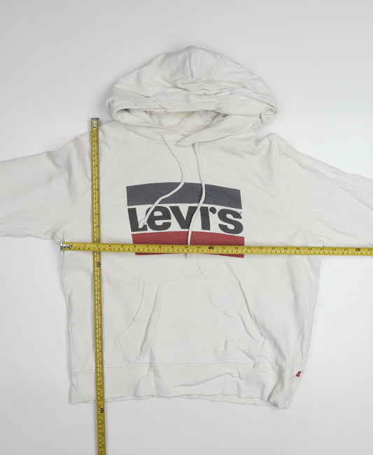 Levi's Men's White Small Pullover Hoodie with Logo Print