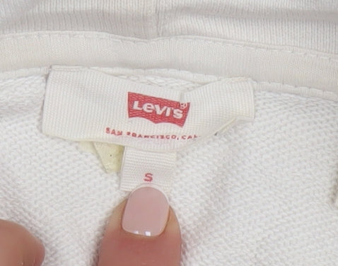 Levi's Men's White Small Pullover Hoodie with Logo Print