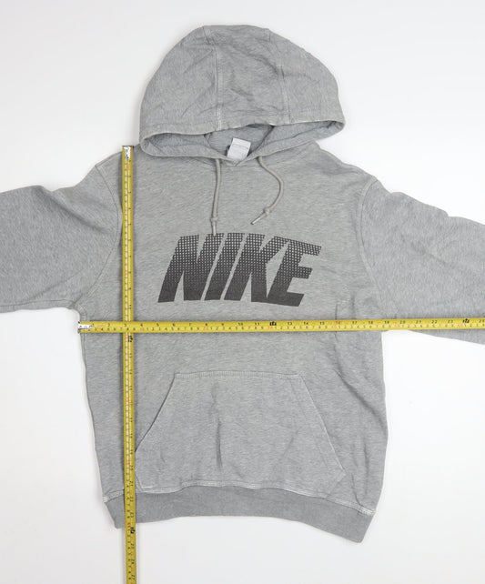 Nike Men Grey Pullover Hoodie Small Logo Graphic Cotton Blend