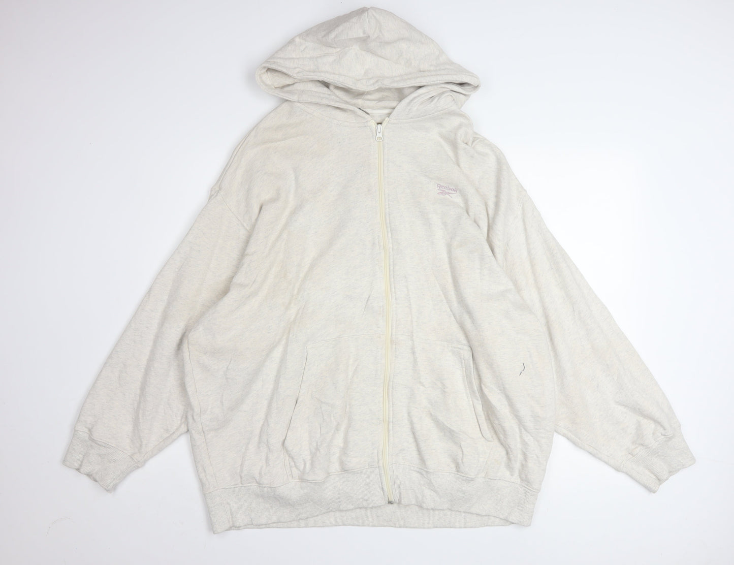 Reebok Men Beige Full Zip Hoodie 2XL Cotton Blend Lightweight