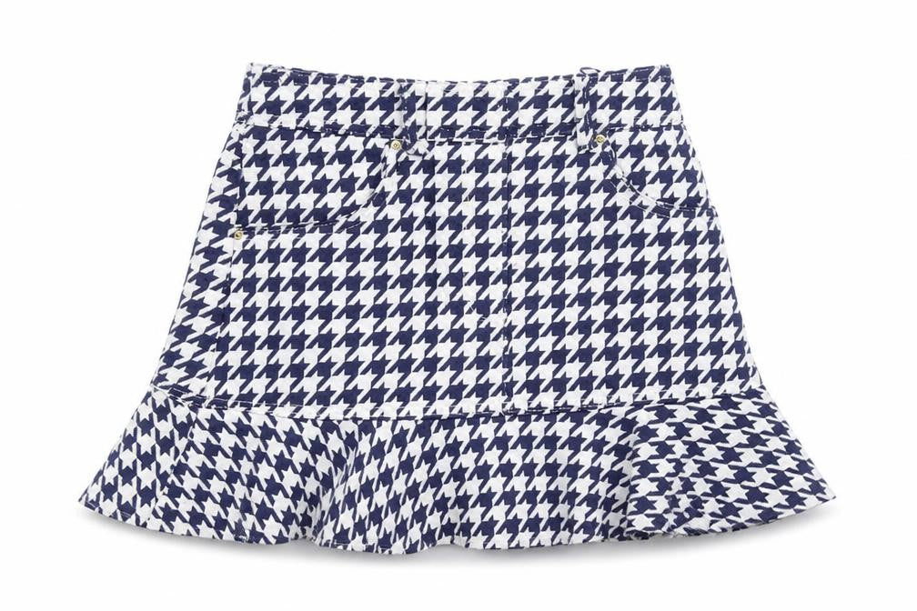 Sandro Women Blue Houndstooth Flare Short Skirt Size M