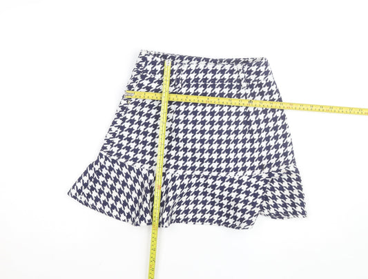 Sandro Women Blue Houndstooth Flare Short Skirt Size M